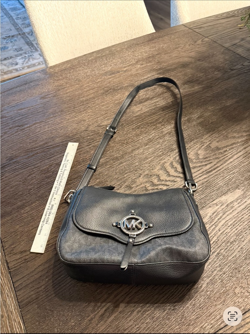 Michael Kors Black Pebbled Leather Crossbody with MK Medallion
